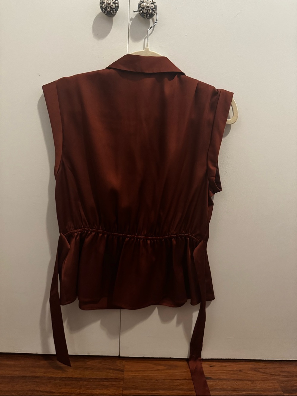 Express Satin Draped Sleeveless Wrap Top - Rusty Brown - Picture 2 of 3